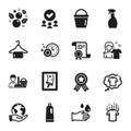 Set of Cleaning icons, such as Clean towel, Dry t-shirt, Spray. Vector Royalty Free Stock Photo