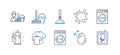 Set of Cleaning icons, such as Dryer machine, Bucket with mop, Clean t-shirt. Vector Royalty Free Stock Photo