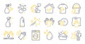 Set of Cleaning icons, such as Hand sanitizer, Clean t-shirt, Washing cloth symbols. Vector Royalty Free Stock Photo