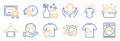 Set of Cleaning icons, such as Hand washing, Hold t-shirt, Clean dishes. Vector