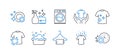 Set of Cleaning icons, such as Hand washing, Hold t-shirt, Clean dishes. Vector