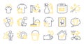 Set of Cleaning icons, such as T-shirt, Wash t-shirt, Shampoo and spray symbols. Vector Royalty Free Stock Photo