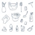 A set of cleaning items, isolated on a white background. Vector