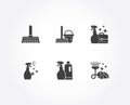 Cleaning mop, Washing cleanser and Bucket with mop icons. Royalty Free Stock Photo