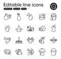 Set of Cleaning outline icons. Contains icons as Dishwasher timer, Dont touch and Water drop elements. Vector