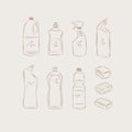 Set of cleaning products collection beige