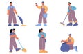 Set of cleaning company characters in uniform Royalty Free Stock Photo
