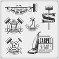 Set of cleaning service emblems, badges, labels and design elements. Vintage style. Royalty Free Stock Photo