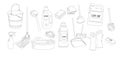 Set Of Cleaning Service Equipment, Supplies For Washing Vector Outline Icons. Isolated Gloves, Bucket, Detergent, Basin Royalty Free Stock Photo