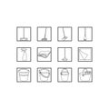 Set of cleaning tools. Black and white vector line icons. Royalty Free Stock Photo