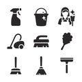 Set of cleaning tools and maid solid icons vector for hygiene purposes Royalty Free Stock Photo