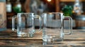 A set of clear glass mugs with customizable designs ideal for showcasing your companys unique style