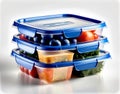 A set of clear plastic deli containers with blue lids Royalty Free Stock Photo