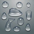 Set of clear water drops, realistic and pure, contrast and oily, isolated vector illustration