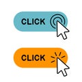 Set of Click here button with Cursor icon Royalty Free Stock Photo