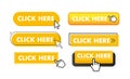Set of click here button. Hand pointer clicking. Click here web buttons Royalty Free Stock Photo