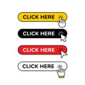 Set of click here button with pointer and hand clicking option. Designed in yellow black red and white color. Premium line style Royalty Free Stock Photo