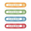 Set of click here buttons with shadows on a white background Royalty Free Stock Photo