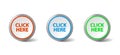 Set CLICK HERE push color buttons icon for internet website with drop shadow. Royalty Free Stock Photo