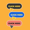 A set of click here stickers in the form of a cursor and a button Royalty Free Stock Photo