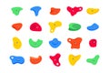 Set of climbing grips or holds in the gym bouldering training flat style design vector illustration set.