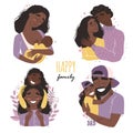 Set clip art of a happy smiling black african american families isolated on white background