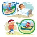 Set clip art illustrations little boy sick