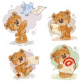 Set clip art illustrations of teddy bear gets and sends letters