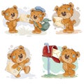 Set clip art illustrations of teddy bear gets and sends letters