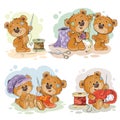 Set of clip art illustrations of teddy bears and their hand maid hobby Royalty Free Stock Photo