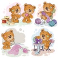 Set of clip art illustrations of teddy bears and their hand maid hobby Royalty Free Stock Photo