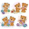 Set of clip art illustrations of teddy bears and their hand maid hobby