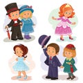 Set clip art illustrations with young children in historical costumes