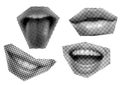 Set clip art Mouth and lips, smile, tongue, dots Punk y2k black and white collage elements