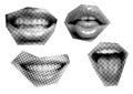 Set clip art Mouth and lips, smile, tongue, dots Punk y2k black and white collage elements