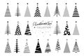 set clipart Christmas Tree in black silhouette icons, vector stylized Merry Christmas, festive themed winter holiday invitations