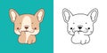 Set Clipart French Bulldog Puppy Coloring Page and Colored Illustration. Kawaii Isolated Dog. Royalty Free Stock Photo