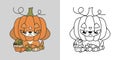 Set Clipart Halloween Beagle Dog Coloring Page and Colored Illustration. Kawaii Halloween Dog. Royalty Free Stock Photo