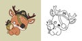 Set Clipart Halloween Deer Coloring Page and Colored Illustration. Kawaii Halloween Animal. Royalty Free Stock Photo