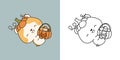 Set Clipart Halloween Hamster Coloring Page and Colored Illustration. Kawaii Halloween Animal. Royalty Free Stock Photo