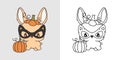 Set Clipart Halloween Hare Coloring Page and Colored Illustration. Kawaii Halloween Bunny Royalty Free Stock Photo