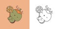 Set Clipart Halloween Tortoise Coloring Page and Colored Illustration.