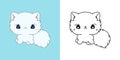 Set Clipart Persian Kitten Coloring Page and Colored Illustration. Kawaii Isolated Kitty.