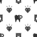 Set Clipboard with dental card, Tooth with caries and Diamond teeth on seamless pattern. Vector Royalty Free Stock Photo