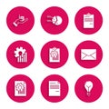 Set Clipboard with graph chart, Document, Light bulb concept of idea, Envelope, Pie infographic, and Money hand icon