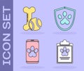 Set Clipboard with medical clinical record pet, Pet toys bone rubber and ball, Online veterinary clinic symbol and