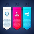 Set Clock, Airport control tower and Pilot hat. Business infographic template. Vector Royalty Free Stock Photo