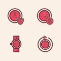 Set Clock with arrow, shield, Time is money and Wrist watch icon. Vector Royalty Free Stock Photo