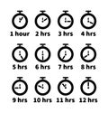 Set of clock faces with different hours values, simple black timers icons on white