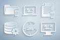 Set Clock 24 hours, Delete file document, Setting database server, Dead monitor, laptop and folder icon. Vector Royalty Free Stock Photo